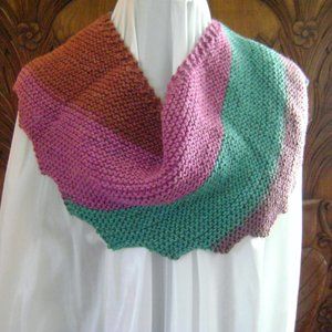 New Hand Knitted Asymmetrical Scarf in Jewel Tones Handcrafted
